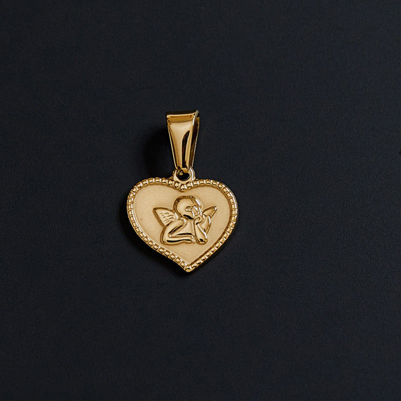 Portrait Coin Cross Peach Heart Angel Retro Pendant - FASHIONKULTUR