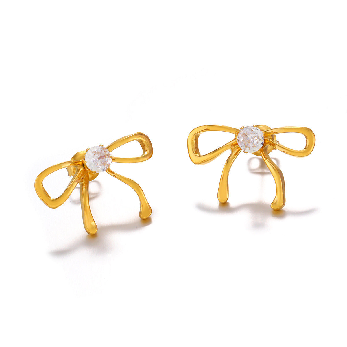 European And American Ins Style Fashion Popular Bow Stud Earrings 18K Gold-plated Zircon - FASHIONKULTUR