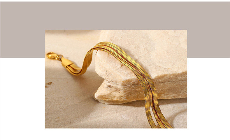 Fashion Versatile Three-layer Exquisite Chain Like Flat Snake Titanium Steel Blade Bracelet Female Accessories - FASHIONKULTUR