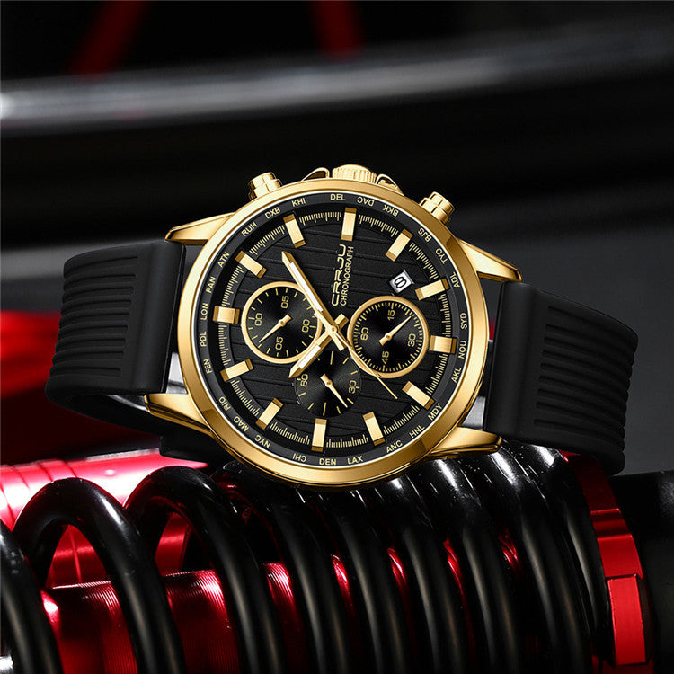 New Men's Silicone Strap Six-pin Steel Strap Business Casual Watch - FASHIONKULTUR