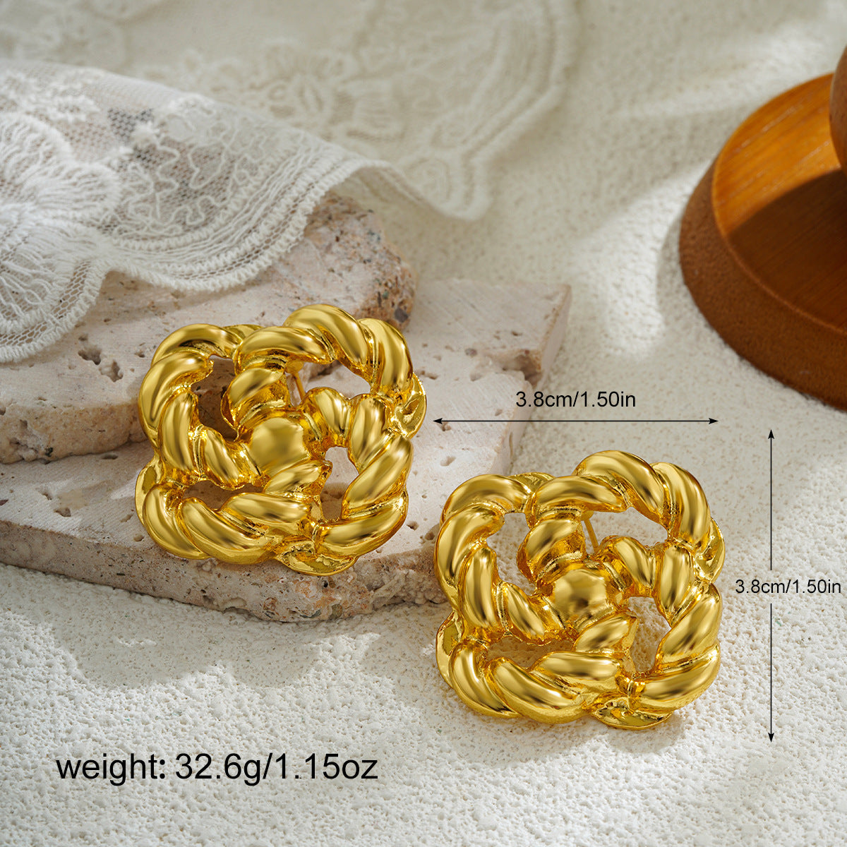 18K Gold Retro High Profile Large Earrings Bends And Hitches - FASHIONKULTUR