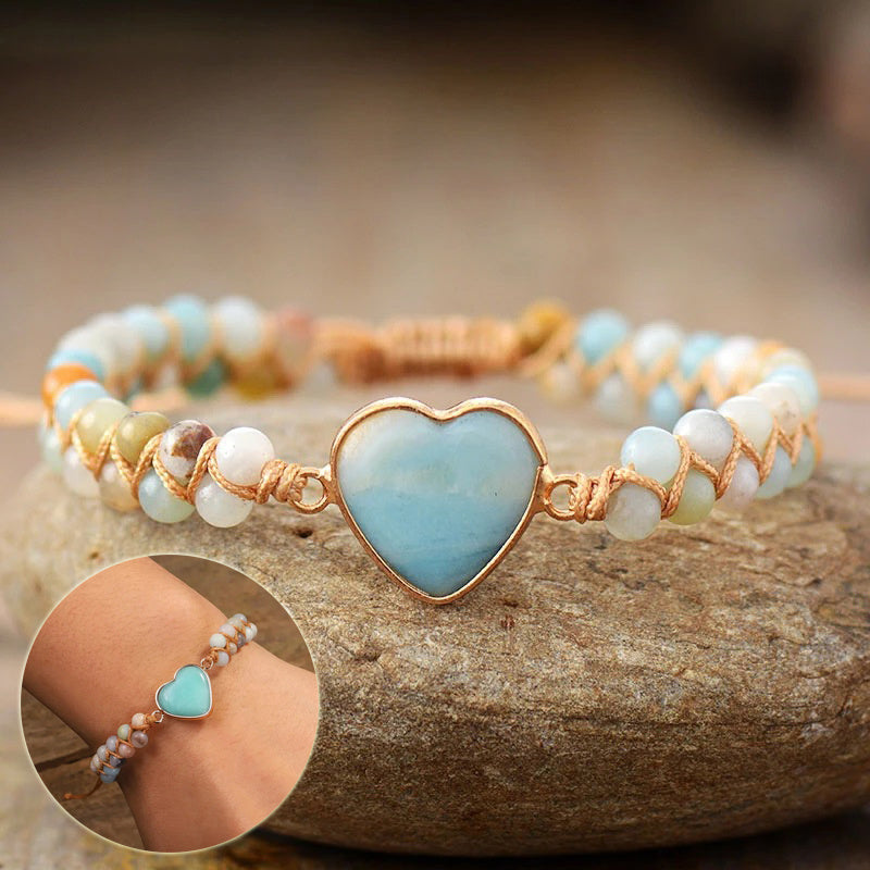 Classic Heart Shape Charm Bracelets Amazonite String Braided Macrame Wristband Teengirls Wrap Bracelet Femme Women Jewelry - FASHIONKULTUR