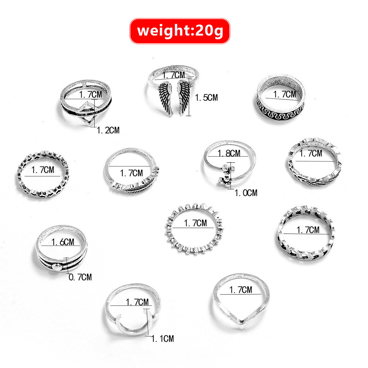 Retro Wings Triangle Moon Geometry Twelve Piece Set Ring - FASHIONKULTUR