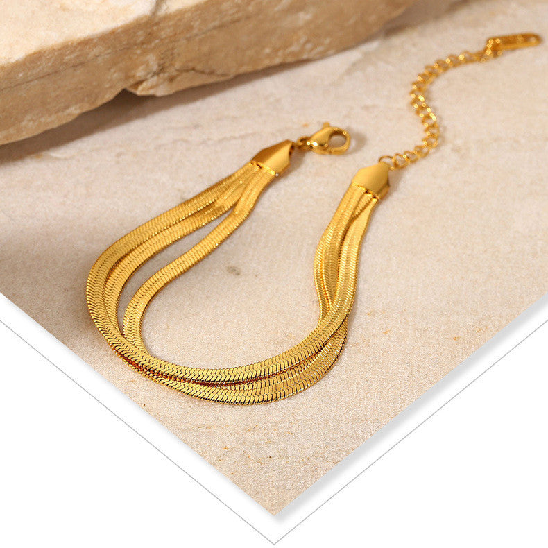 Fashion Versatile Three-layer Exquisite Chain Like Flat Snake Titanium Steel Blade Bracelet Female Accessories - FASHIONKULTUR
