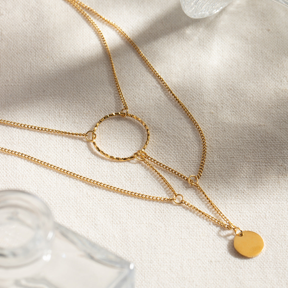 18K Gold Stainless Steel Irregular Geometric Hanging Ring Necklace - FASHIONKULTUR