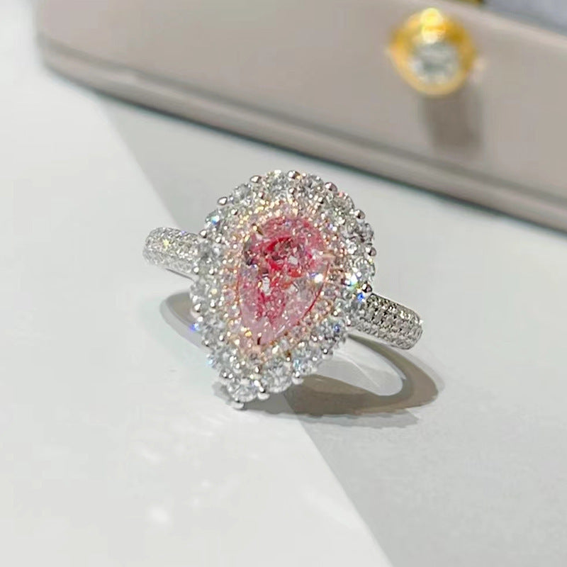 925 Sterling Silver High Carbon Diamond Pink Diamond Pear-shaped 4 7mm Water Drop Color Separation - FASHIONKULTUR