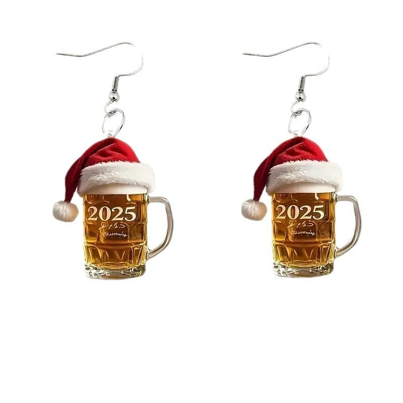 2025 Christmas Beer Steins Acrylic Earrings - FASHIONKULTUR