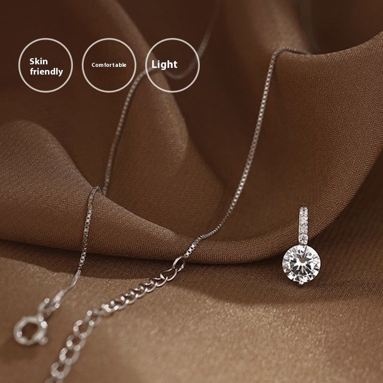S925 Sterling Silver Solitaire Necklace Female Light Luxury And Simplicity Temperament - FASHIONKULTUR
