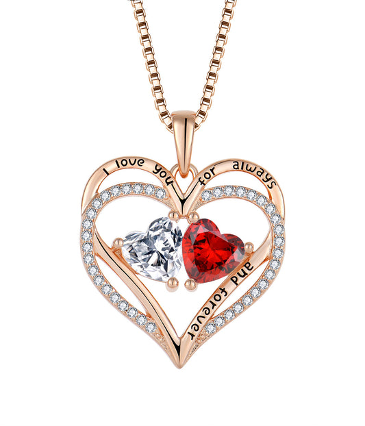 S925 Silver Double Love Necklace With Rhinestones Fashion Personality Heart-shaped Necklace Valentine's Day Gift - FASHIONKULTUR