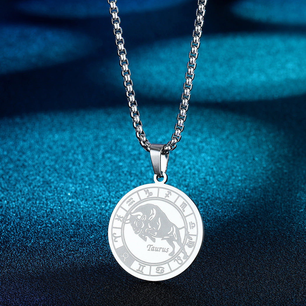 Stainless Steel Constellation Pendant Necklace Gold Medal Necklace - FASHIONKULTUR