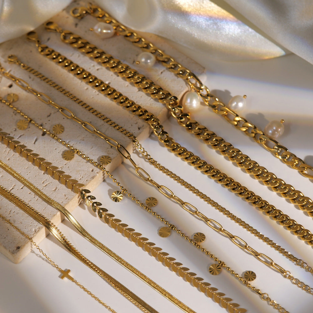 Retro 18K Gold Cross Fine Feet Chain For Women - FASHIONKULTUR