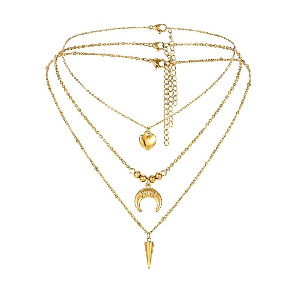Stainless Steel Titanium Steel Three Layers Moon Love Rivet Pendant - FASHIONKULTUR