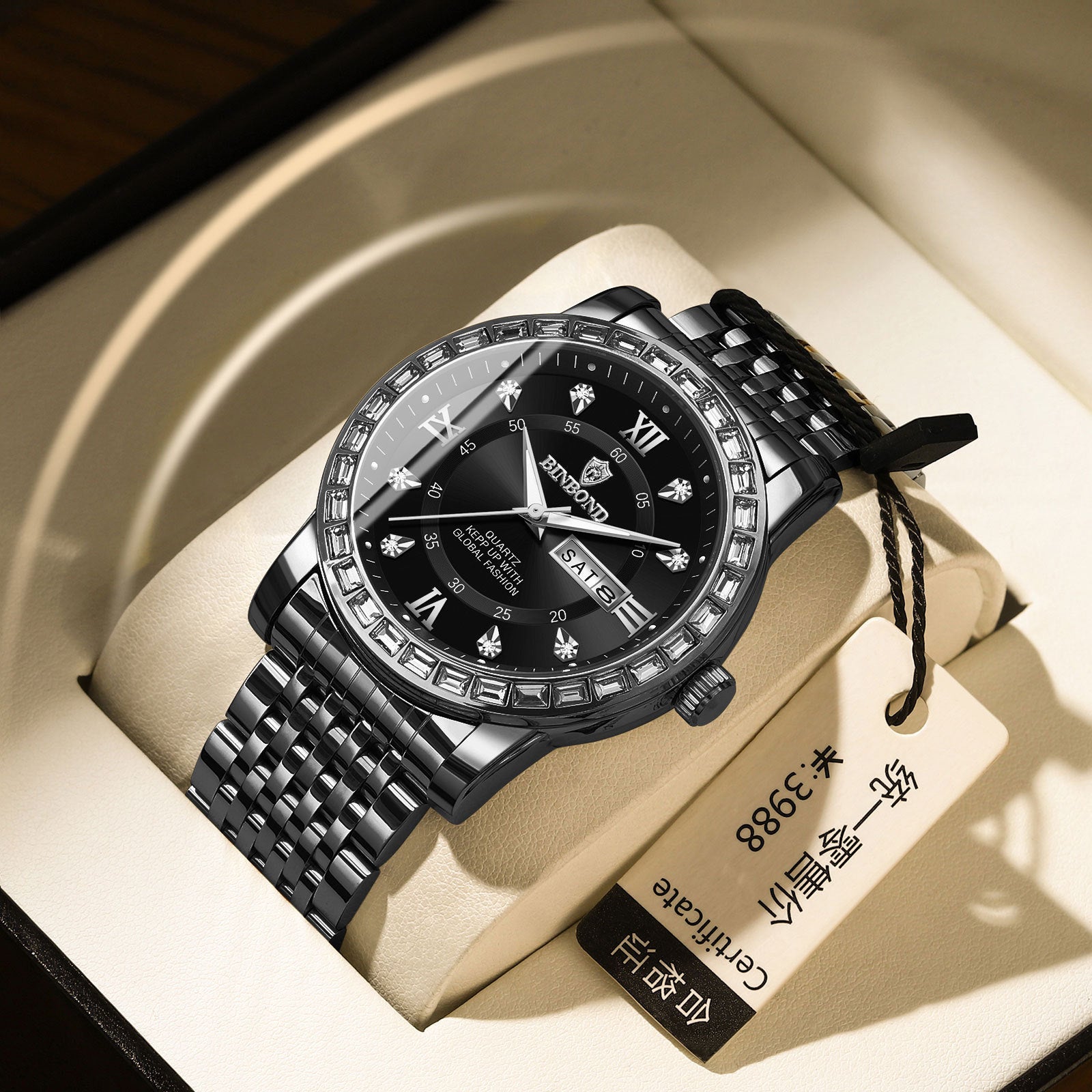 Business Diamond-embedded Mechanical Watch Double Calendar Waterproof Luminous - FASHIONKULTUR