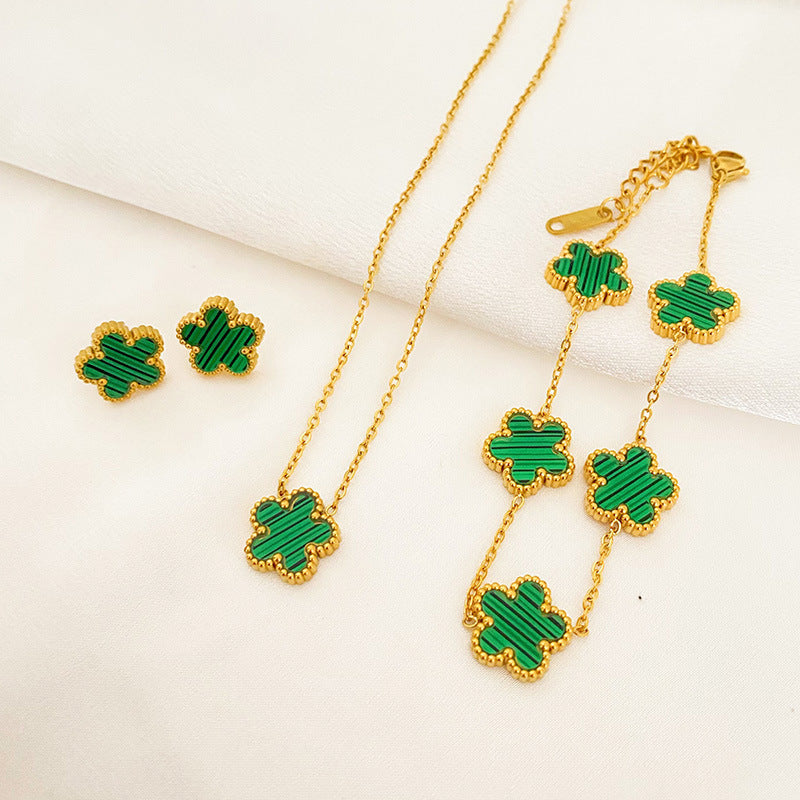 Five-leaf Flower Pendant Necklace Earring Bracelet Suit - FASHIONKULTUR