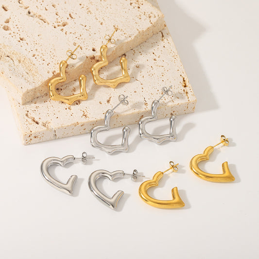Stainless Steel Heart-shaped Earrings Titanium Steel Earrings - FASHIONKULTUR