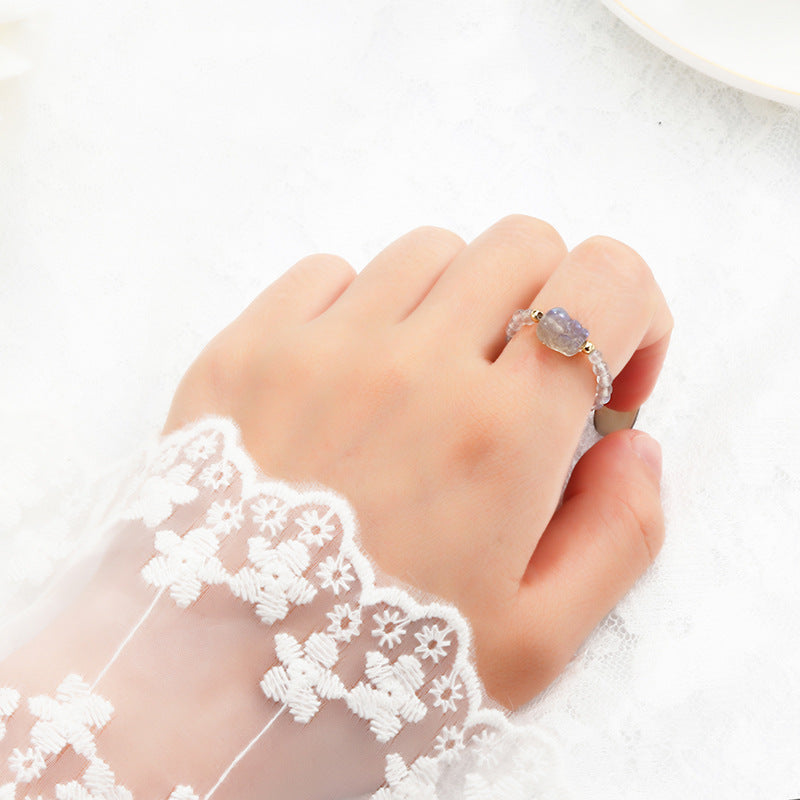 Crystal Ring Women's New Strawberry Crystal Grey Moonlight - FASHIONKULTUR