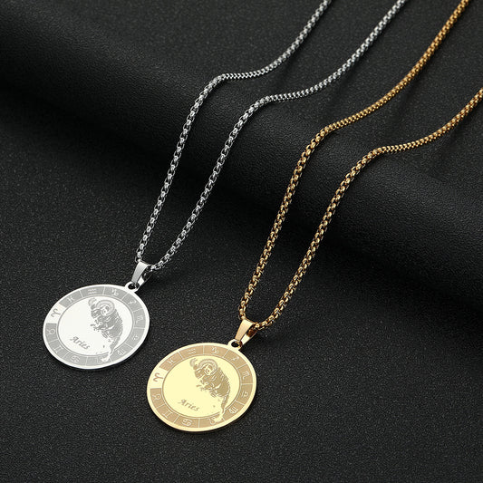 Stainless Steel Constellation Pendant Necklace Gold Medal Necklace - FASHIONKULTUR
