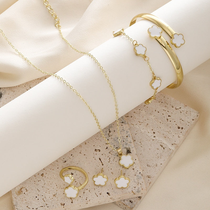 Parthenocissus Grass Jewelry Suit Simple Drop Oil Lucky Flower Necklace 5-piece Set - FASHIONKULTUR