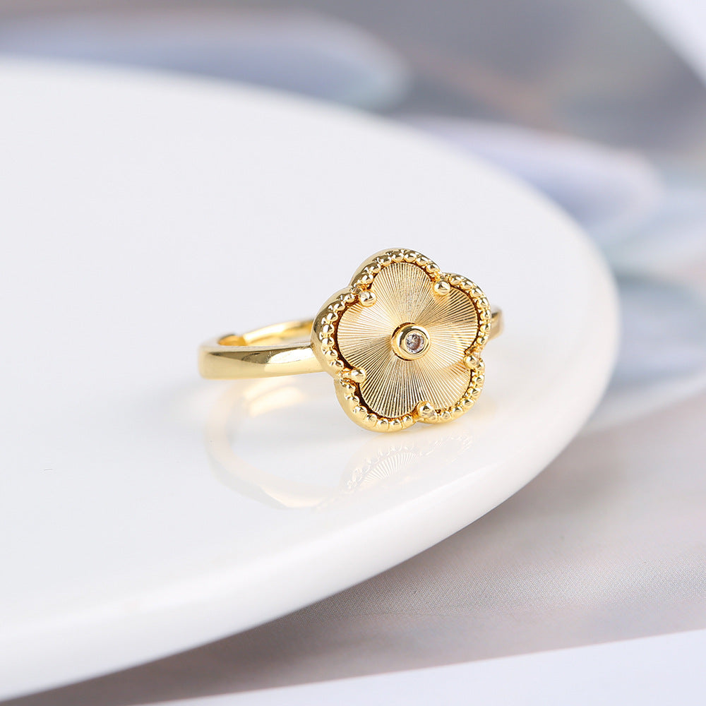 Gold Flower Bracelet Ring Earrings Women's Jewelry Set - FASHIONKULTUR