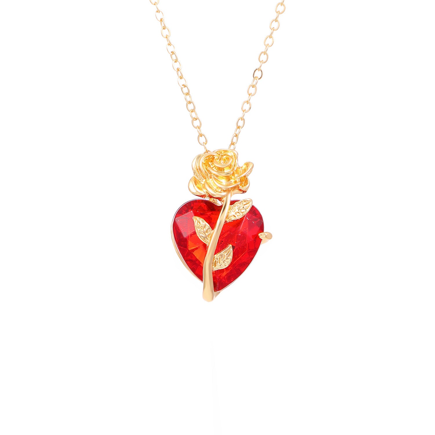 Punk Rose Love Necklace Fashion Personality Heart-shaped Clavicle Chain Pendant Necklace For Valentine's Day - FASHIONKULTUR