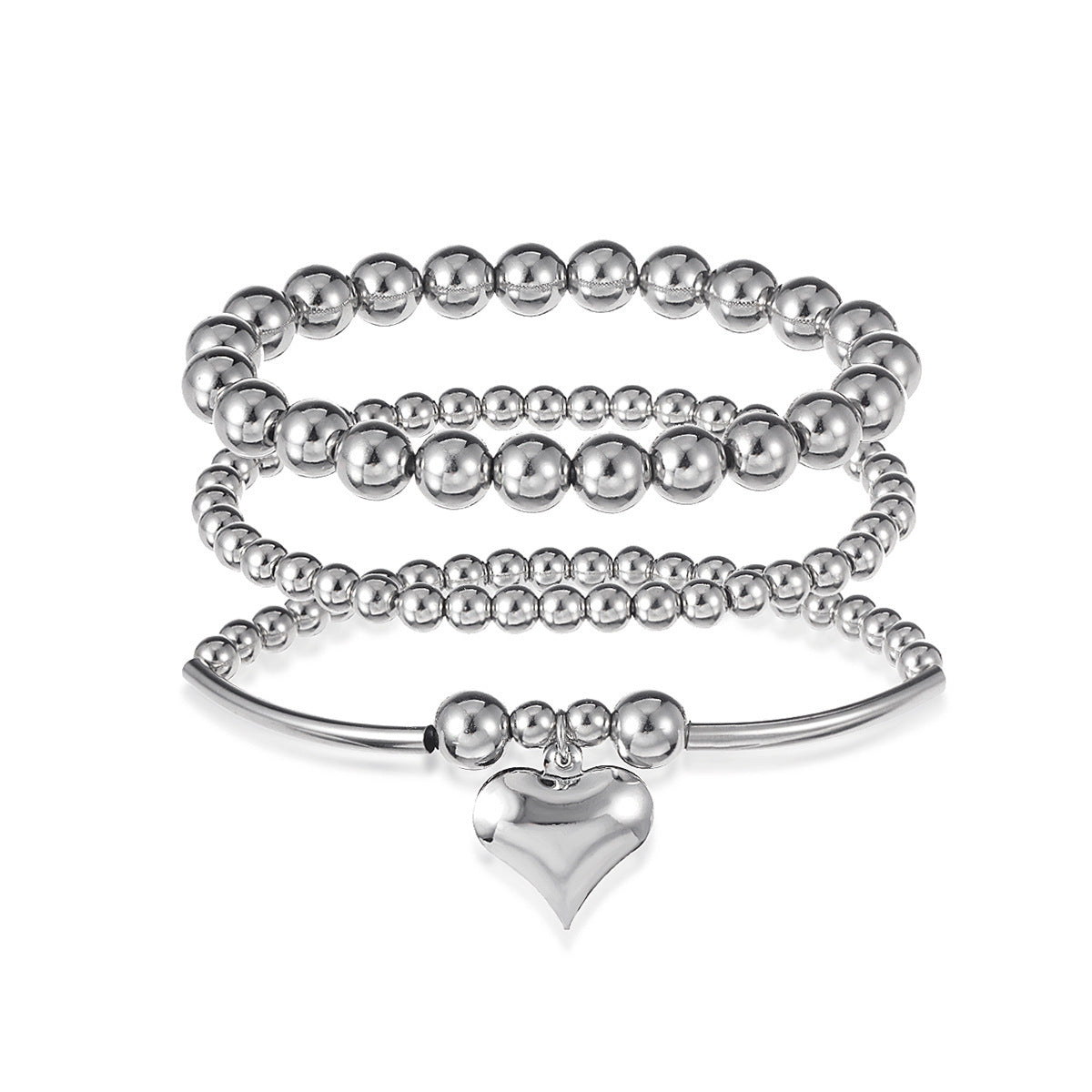 Bohemian Retro Style Love Pendant Elastic Bracelet 3-Piece Set - FASHIONKULTUR