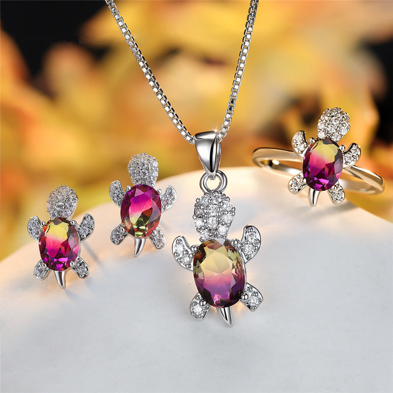 Fashion Oval Zircon Pendant Turtle Shape Necklaces With Rainbow Stone Multicolor Animal Necklace Jewelry For Woman And Children - FASHIONKULTUR