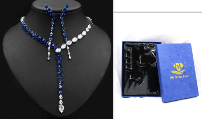Simple Two-color Stitching Drop Heart-shaped Zircon Necklace Earrings - FASHIONKULTUR