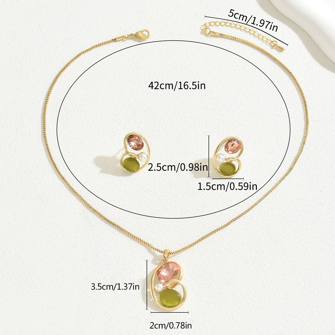Earrings And Necklace Set Inlaid Gem Long - FASHIONKULTUR