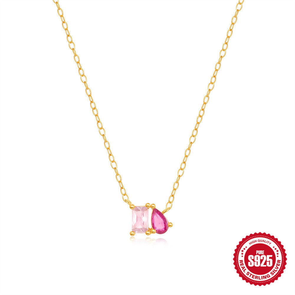 S925 Sterling Silver Square Zircon Water Drops Necklace Ring Suit - FASHIONKULTUR