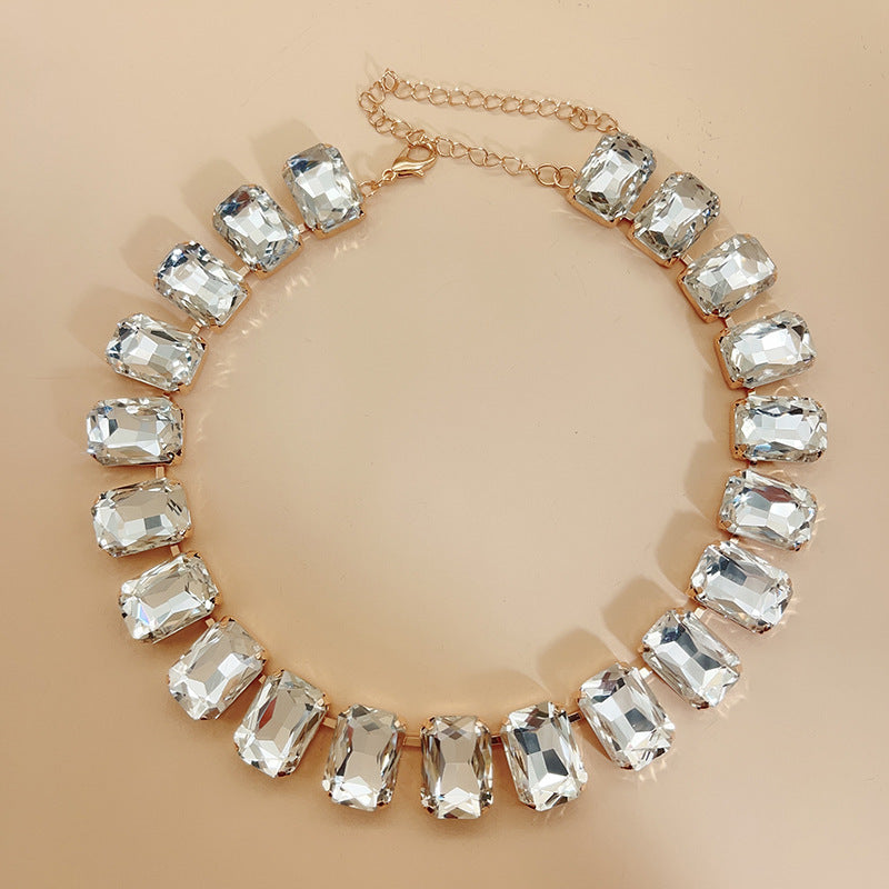 Rectangular Square Mixed Color Rhinestone Necklace European And American Fashion - FASHIONKULTUR