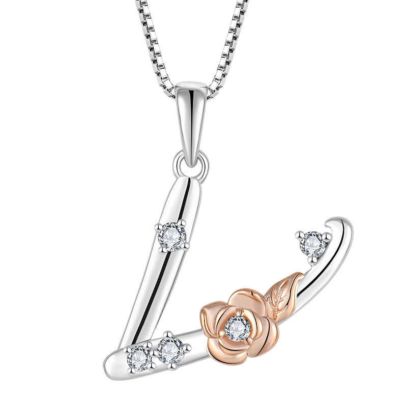925 Sterling Silver Necklace Jewellery Female Collarbone Chain Hundred With English 26 Letters Zircon Pendant - FASHIONKULTUR