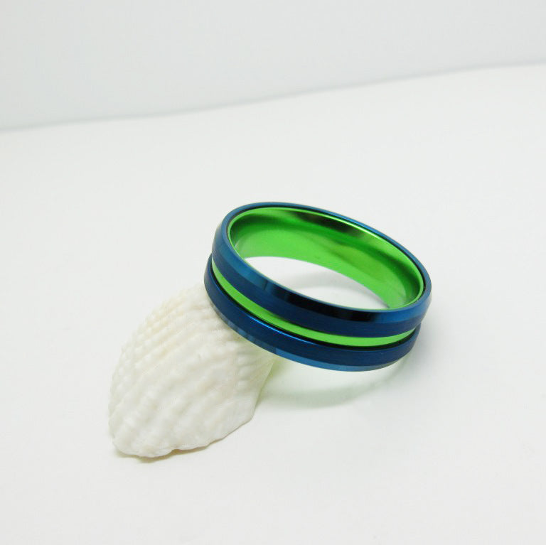 Wanruyi Tungsten Gold Couple Sand Chamfering Electric Blue Ring - FASHIONKULTUR