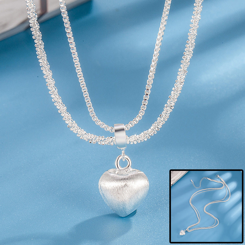 Double Layer Brushed Heart Pendant Necklace For Women High-end Feel Light Luxury Necklace Collarbone Chain Fashion Jewelry - FASHIONKULTUR