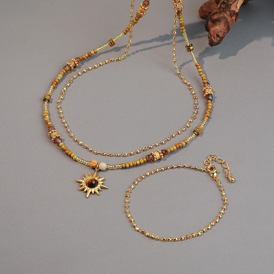 Retro Style Tigereye Czech Beads Beaded Necklace Bracelet - FASHIONKULTUR