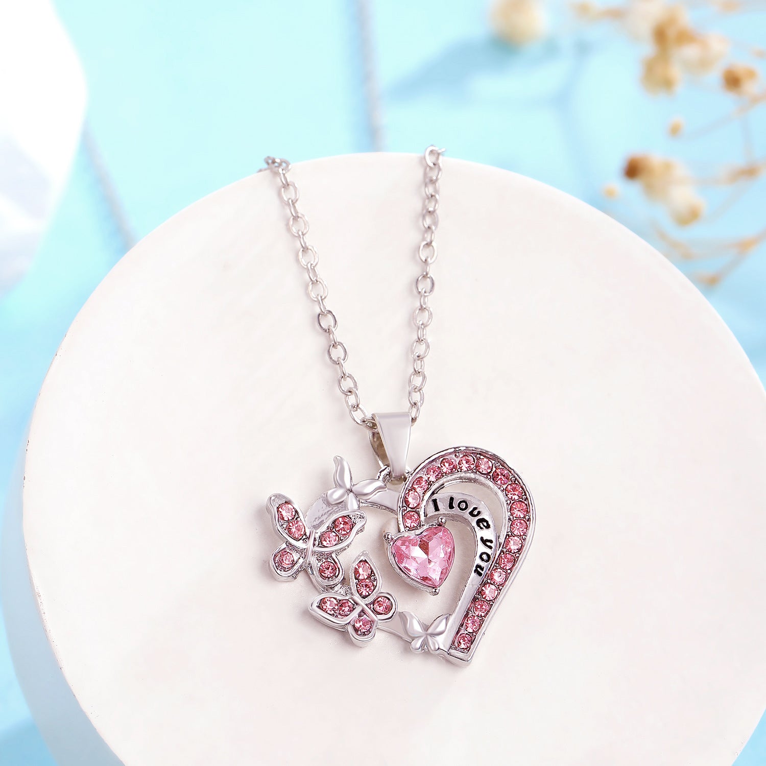 Ins Butterfly Love Necklace With Rhinestones Fashion Personality Hollow Heart-shaped Clavicle Chain Pendant Necklace For Valentine's Day - FASHIONKULTUR