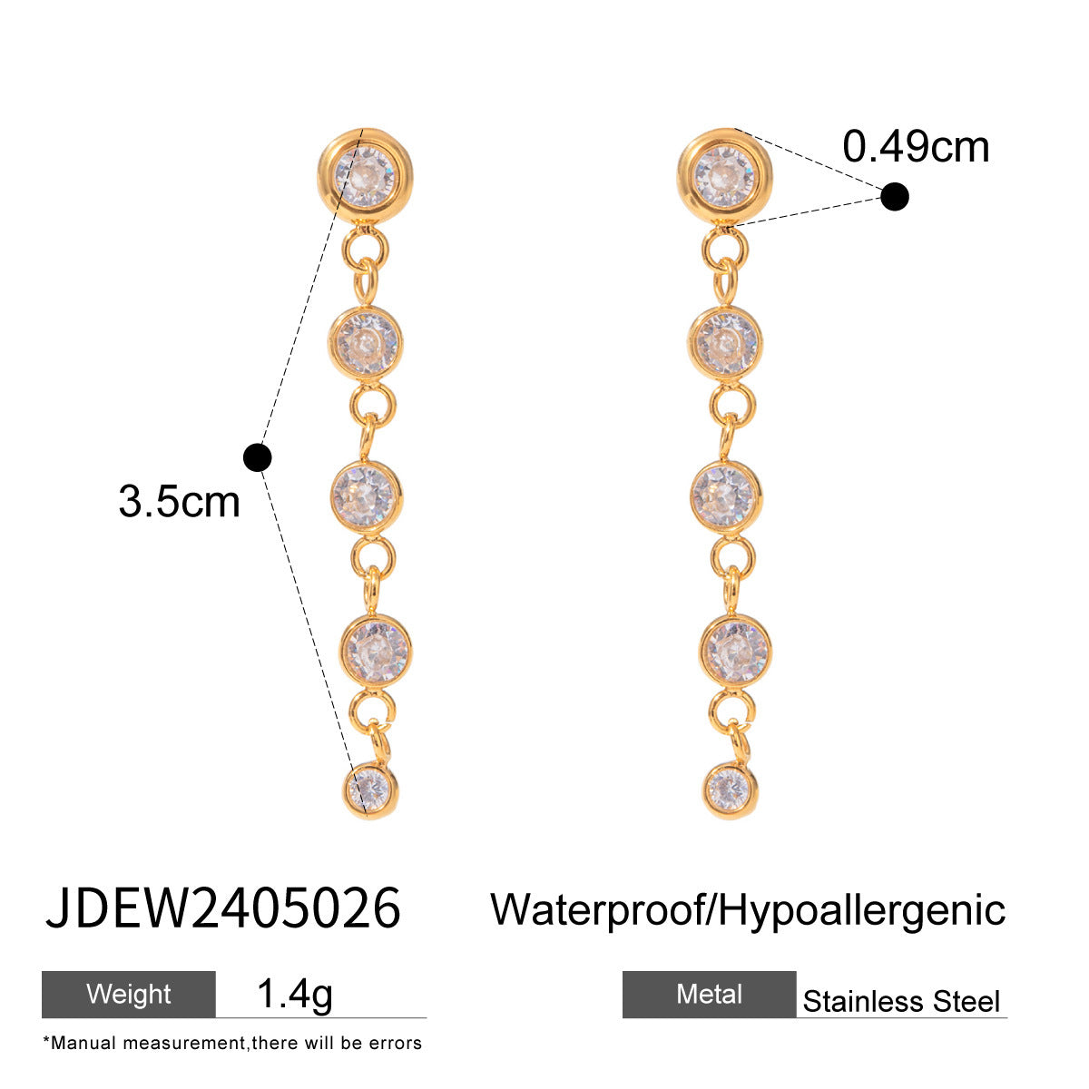 18K Gold Stainless Steel Tassel Casting Round Zircon Earrings - FASHIONKULTUR