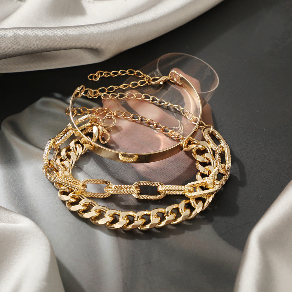 Punk Flat Snake Bones Chain Multi-layer Thick Straps Bracelet Suit - FASHIONKULTUR