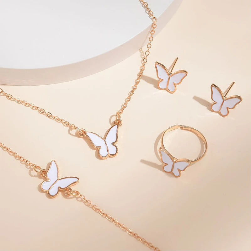 5PCS Fashion Butterfly Pendants Necklace Earrings Ring Bracelet Sets For Women Jewelry Set Bridal Wedding Jewelry Gift - FASHIONKULTUR