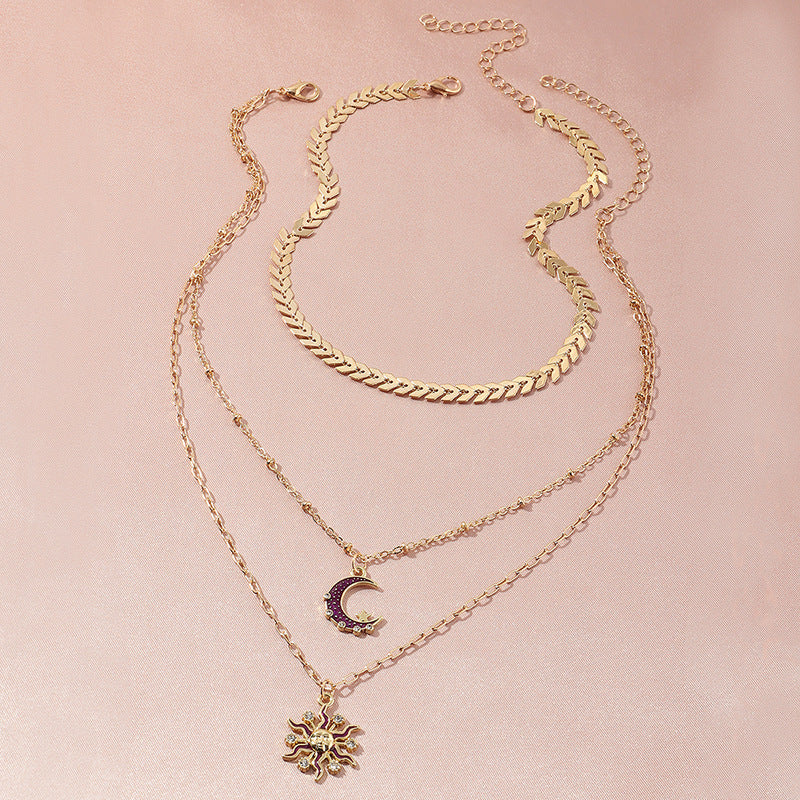 Frosty Wind Leaf Metal Micropaved Zircon Sun Necklace - FASHIONKULTUR