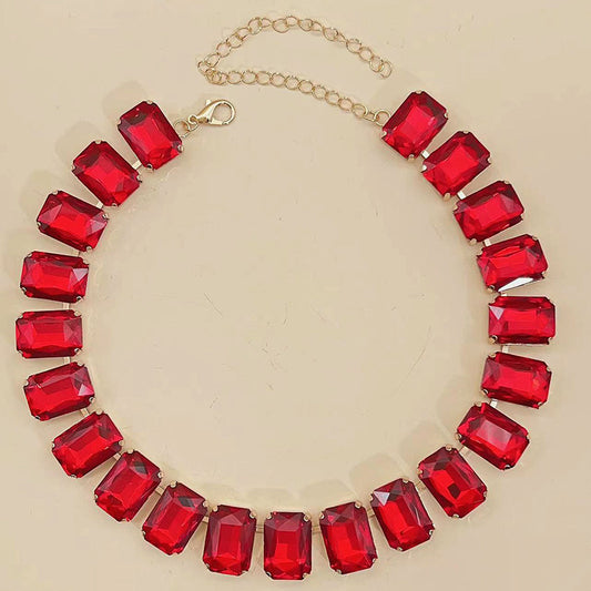 Rectangular Square Mixed Color Rhinestone Necklace European And American Fashion - FASHIONKULTUR