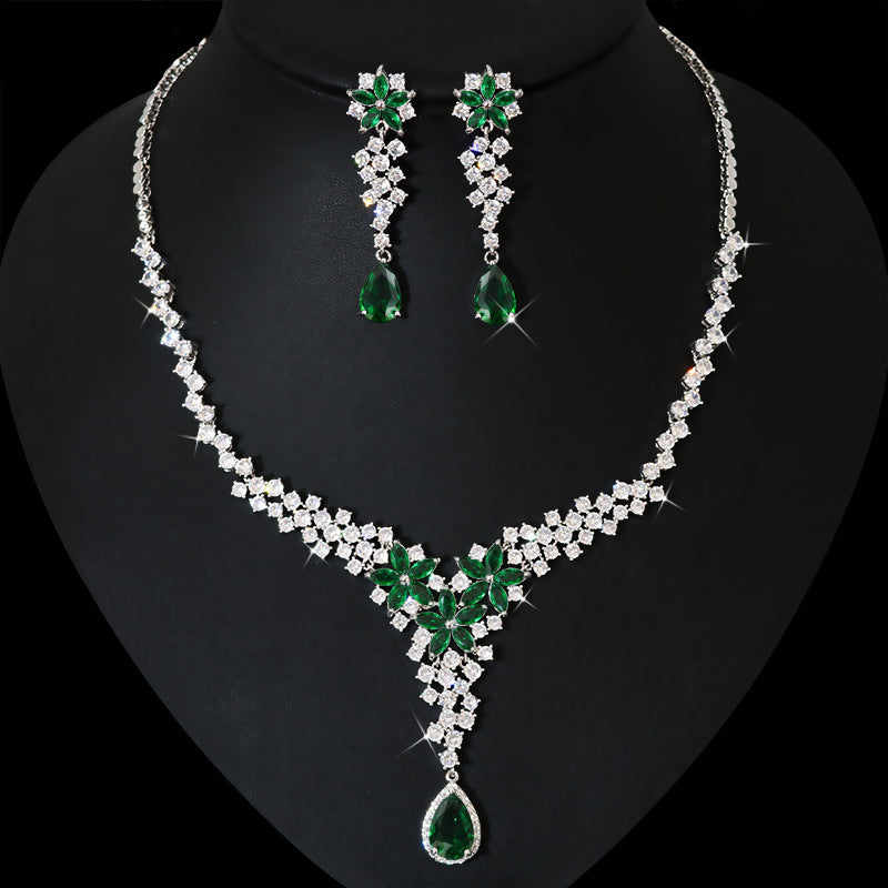 High-end Heavy Industry Simulation Diamond Necklace Female Earrings Suit - FASHIONKULTUR
