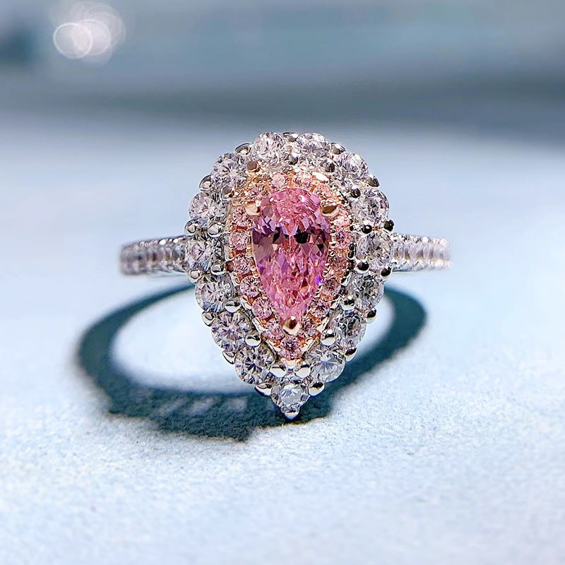 925 Sterling Silver High Carbon Diamond Pink Diamond Pear-shaped 4 7mm Water Drop Color Separation - FASHIONKULTUR