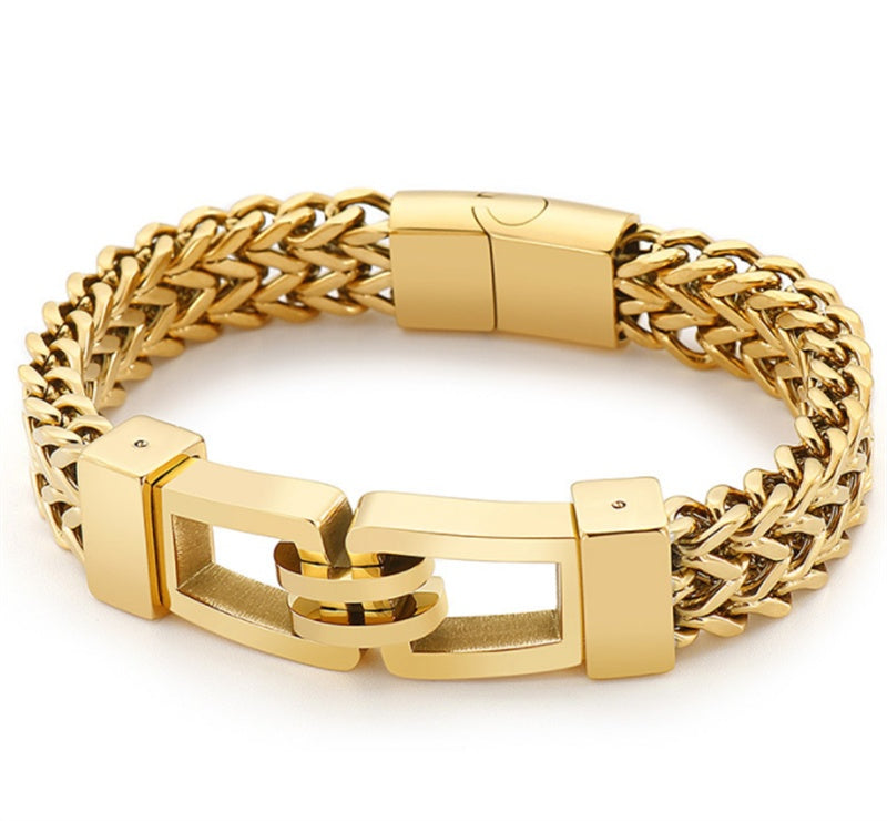 Rock Hip Hop Hand In Hand Men's Titanium Steel Bracelet - FASHIONKULTUR