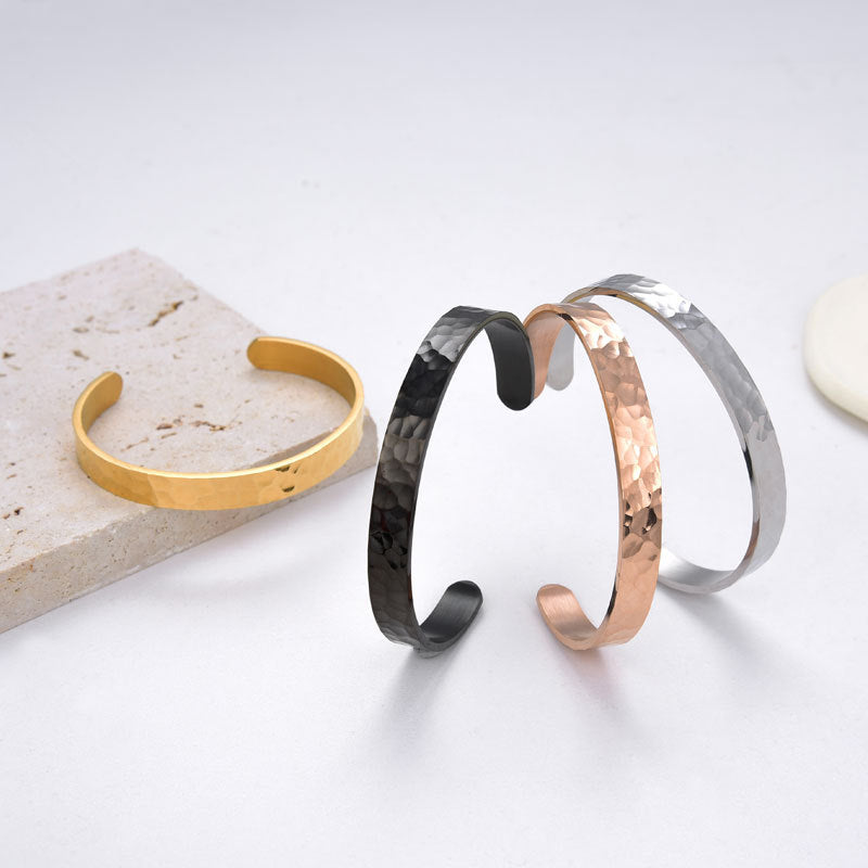 Men's Bangle Bracelet Hammered Amazon Hot Selling Stainless Steel Ornament - FASHIONKULTUR