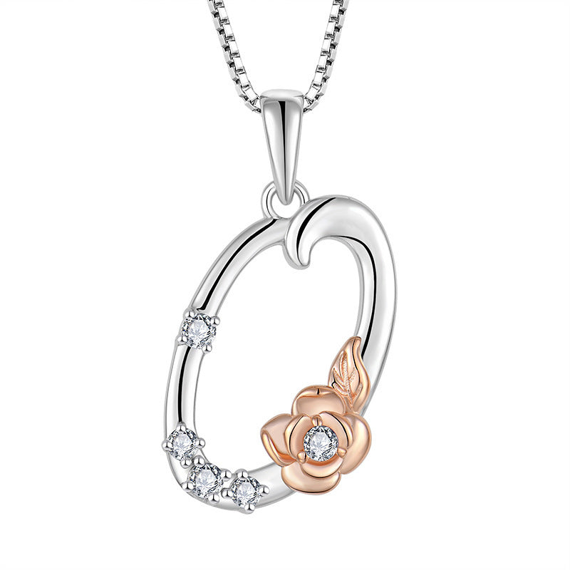 925 Sterling Silver Necklace Jewellery Female Collarbone Chain Hundred With English 26 Letters Zircon Pendant - FASHIONKULTUR