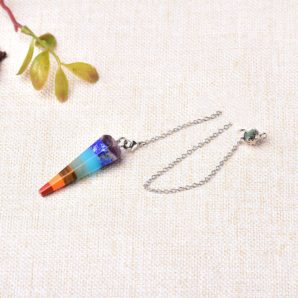 Natural Crystal Seven-color Gemstone Pendulum Ore Pendant - FASHIONKULTUR