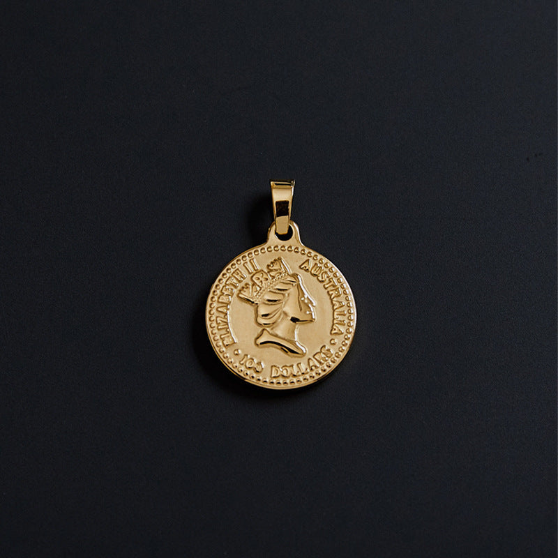 Portrait Coin Cross Peach Heart Angel Retro Pendant - FASHIONKULTUR