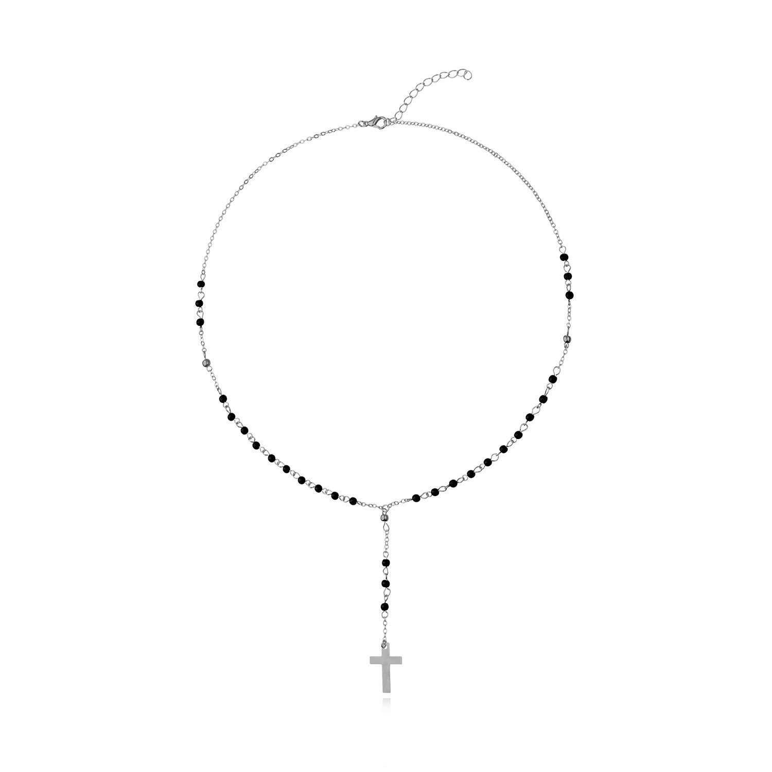 European And American Y-shaped Handmade Beaded Crystal Cross Tassel Long Necklace - FASHIONKULTUR