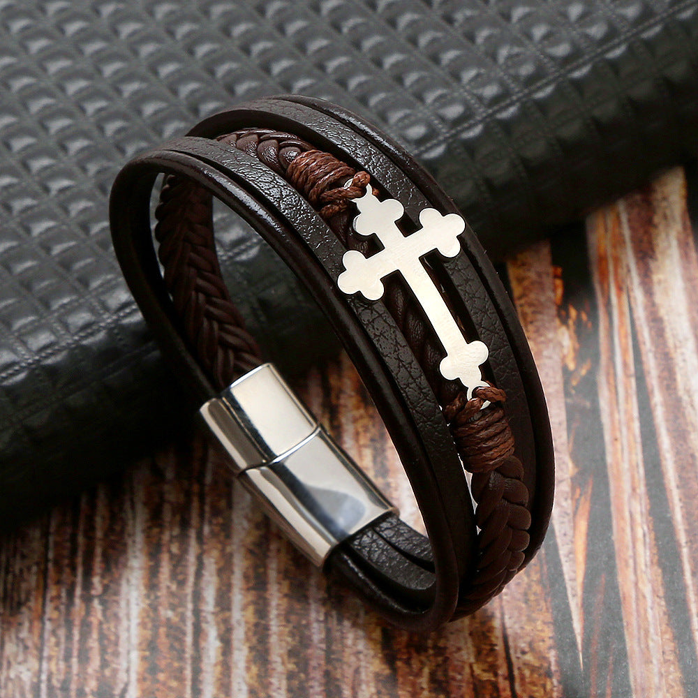 Personalized Multi-layer Woven Leather Men's Bracelet - FASHIONKULTUR