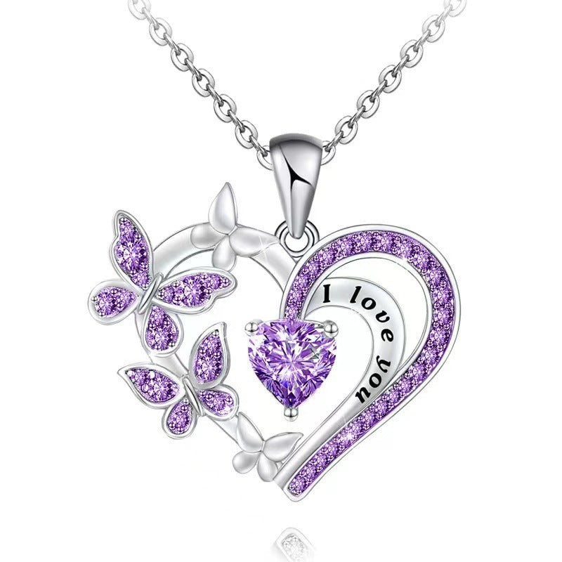 Ins Butterfly Love Necklace With Rhinestones Fashion Personality Hollow Heart-shaped Clavicle Chain Pendant Necklace For Valentine's Day - FASHIONKULTUR